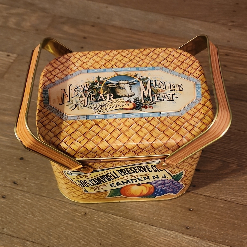 Campbells Preserve Co Bssket Style Wicker Design Tin Basket W/ Handles VTG 1994